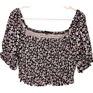 Haute Monde Floral Smocked‎ Puff Sleeve Crop Top Size L Festival Coquette Summer
